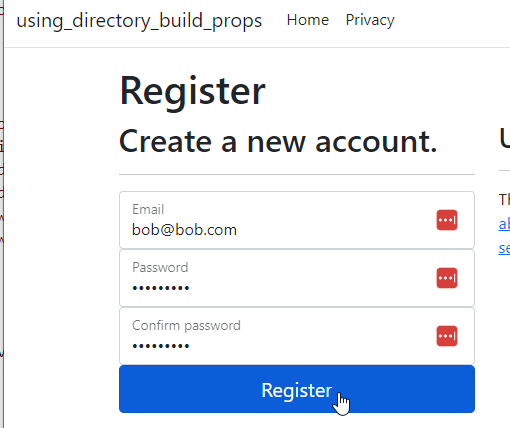 "Register bob@bob.com"